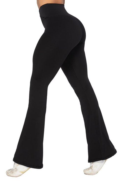Sunzel Flare Leggings, Crossover Yoga Pants with Tummy Control, High Waisted and Wide Leg, No Front Seam Black XX-Large 34" Inseam