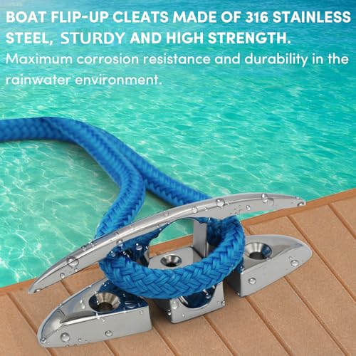 VEITHI 6-Inch Stainless Steel Folding Boat Cleats with Back Plates, Pack of 4