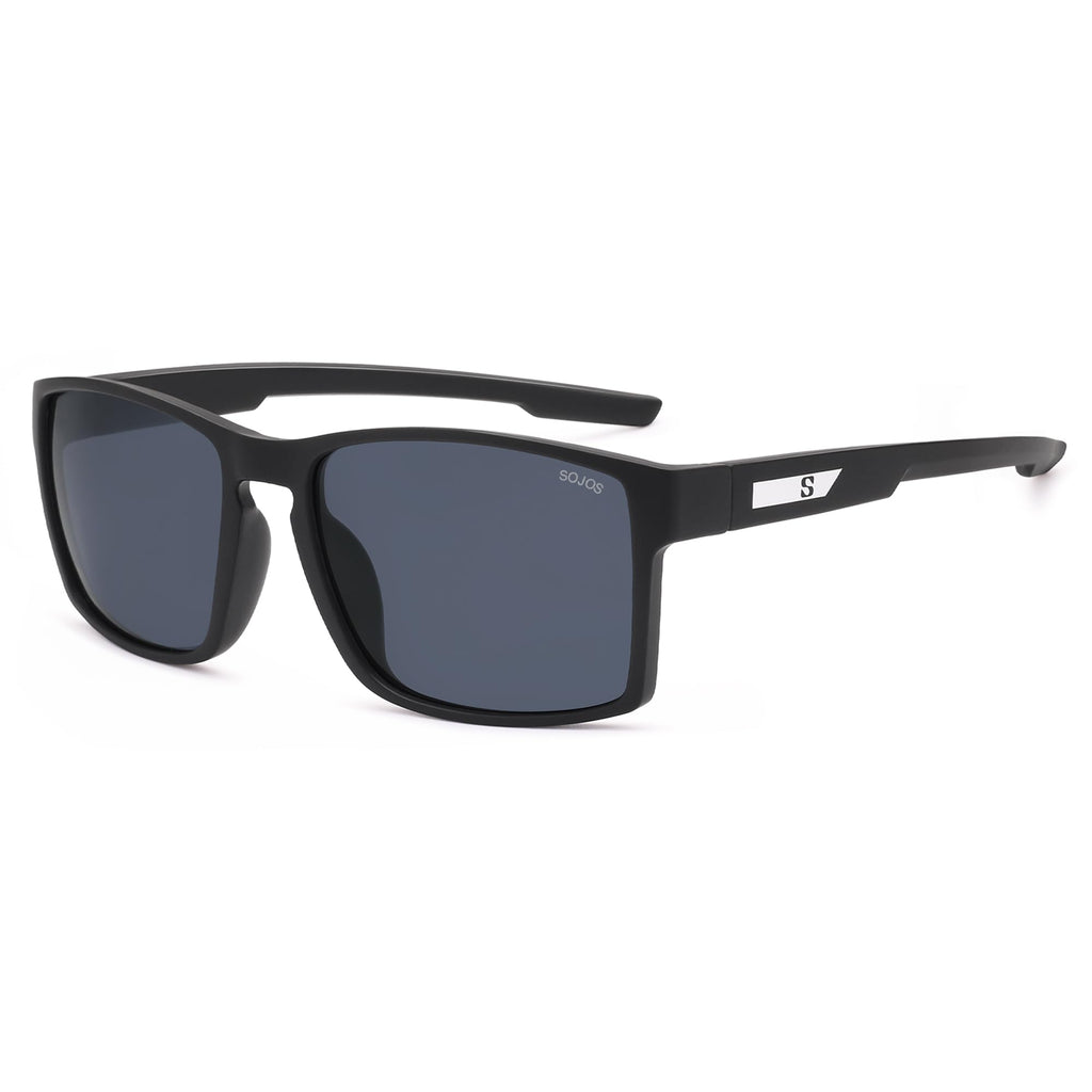SOJOS Polarized Sunglasses for Driving, Outdoor Sports - Square UV Protection Shades Men Women, Matte Black/Grey
