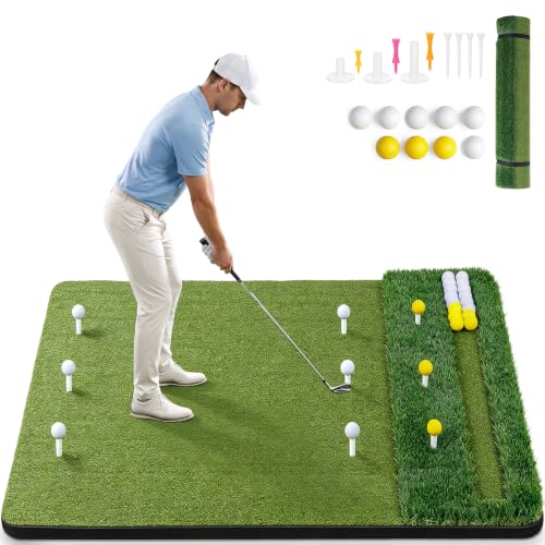 Golf Hitting Practice Mat 45MM Dual Turf with Ball Tray 5x4FT - 9 Holes