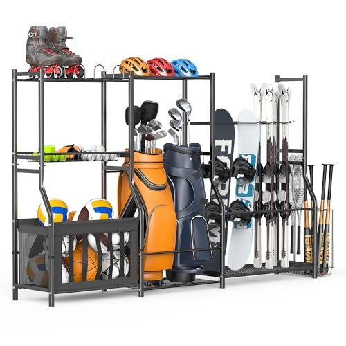 WALMANN Garage Sports Equipment Organizer Stand with Ski & Snowboard Storage