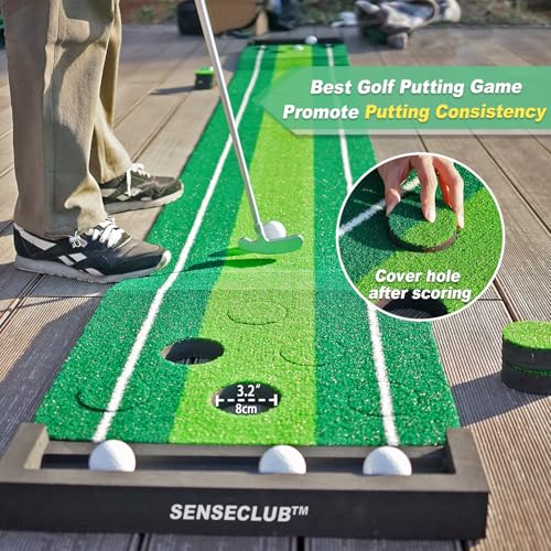 Indoor Putting Green Game Set - 12-Hole Pro Golf Practice Mat with Ball Collection