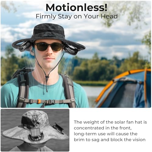 Camo Grey Bucket Hat Fan with UV Protection and Rechargeable Fan - Gifts for Him & Her
