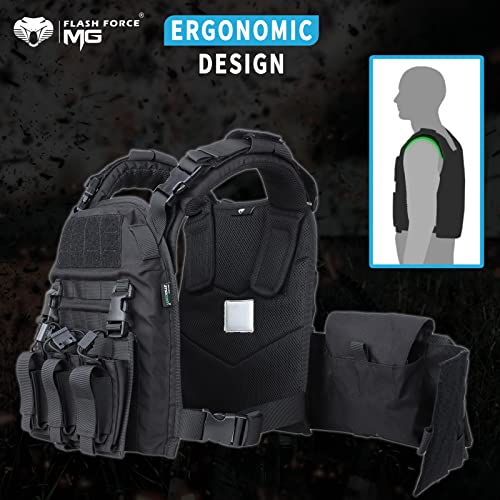 MGFLASHFORCE Tactical Molle Airsoft Vest for Men - Black Variation