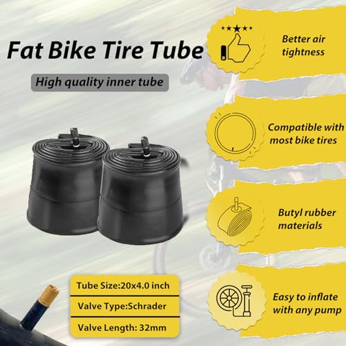 MOHEGIA 20x4.0 Fat Bike Tires Set with 2 Tubes - All-Terrain E-Mountain Bicycle Replacement