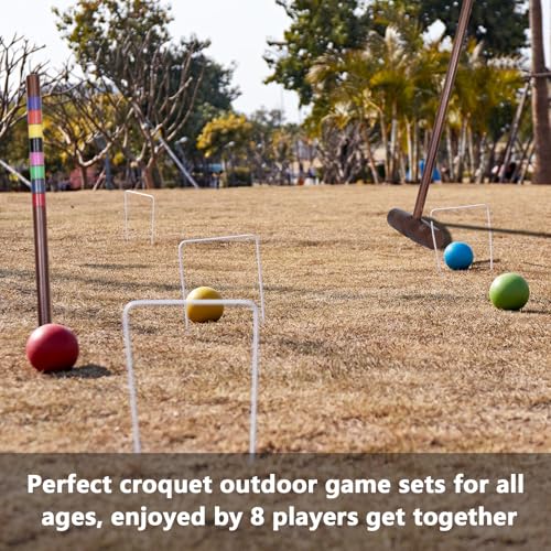SpeedArmis Antique Finish 28In & 32In Croquet Set with Rubber Wood Mallets - Family Lawn Game