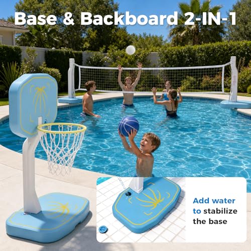 MagnaTree 2-in-1 Pool Volleyball and Basketball Game Set with Adjustable Net