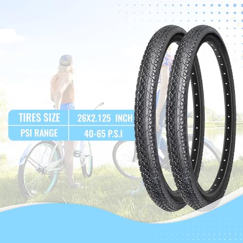 2-Pack Cruiser Bike Tires 26 Inch Folding with Pair Tubes & Levers - Black 2 Tires 2 Tubes
