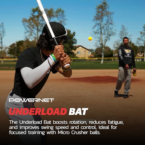 PowerNet Overload & Rapid Stick Baseball Training Bat Bundle with Micro Crusher Balls - Black & White