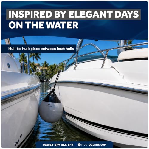 Five Oceans 12x15 Inch Boat Buoy 2-Pack Gray & Black Marine-Grade Vinyl with Ropes & Pump