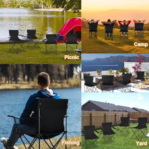 HaSteeL Oversized Folding Camping Chairs 4 Pack - Black, 600D Oxford Fabric
