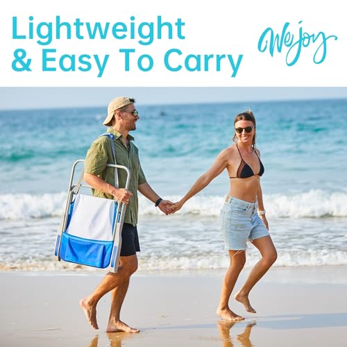 #WEJOY Folding Beach Chair for Adults - High Back, Lightweight, 2 Pack Dark Blue & White