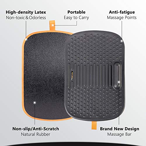 FEZIBO Standing Desk Mat with Anti-Fatigue Bar - Obsidian Black, Medium