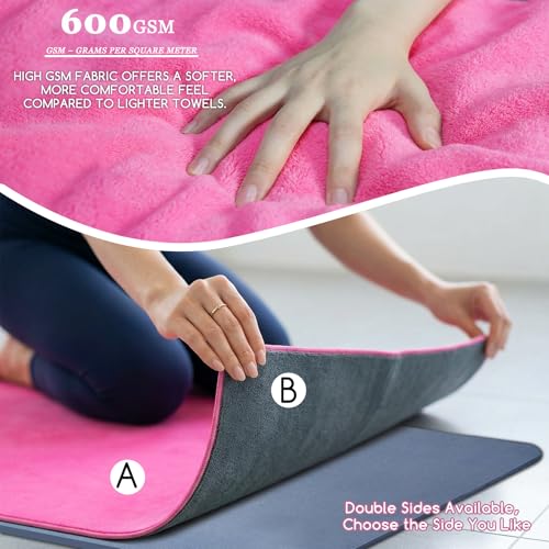 Dark Pink Extra Thick Yoga Mat Towel 72x27.5 Inch Non-Slip Sweat Absorbent
