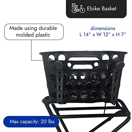 Removable Rear Bike Basket - Heavy Duty 14x12x7 Inch Bicycle Storage