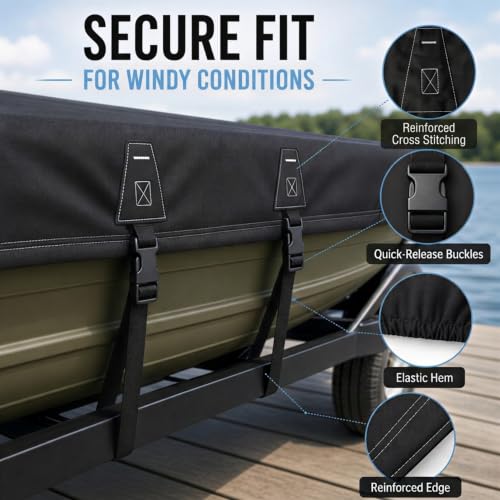 16ft Jon Boat Cover Up to 75" Beam with Motor Cover - Heavy-Duty Waterproof Black, All-Weather Marine-Grade