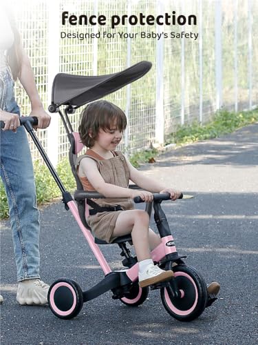 Pink 6-in-1 Toddler Tricycle Bike for 1-3 Years - Adjustable & Safe