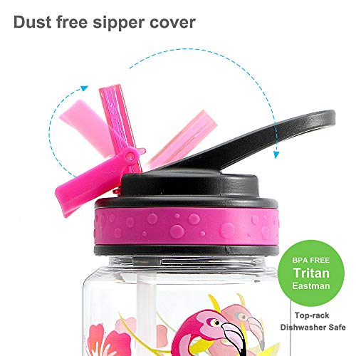 Cute Flamingo Water Bottle for Kids Girls 23oz with Straw - Durable & Leakproof