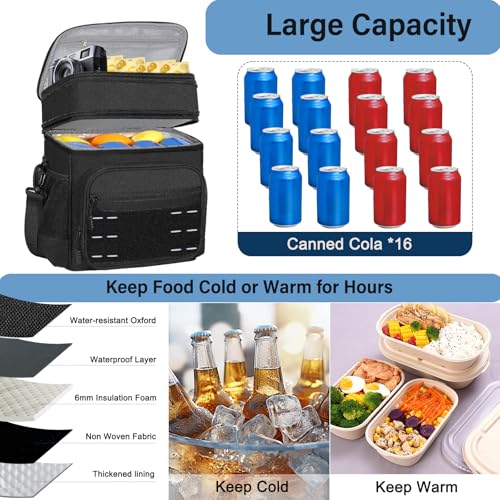 TENKIST 16L Expandable Tactical Lunch Box Men 2 Layer Cooler Bag Black A1