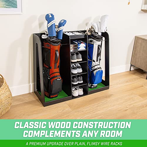 Golf Bag Organizer Wooden Storage Rack for 2 Golf Bags - Black Finish - Variation of THIS listing