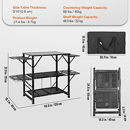 Camping Kitchen Table - Aluminum Folding Portable Cook Station with 4 Side Tables & Bag - Black 1