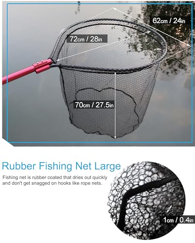 Facikono Red Heavy Duty Telescoping Fishing Net with Soft Baits, 72-94in