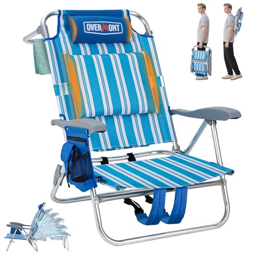 Overmont 1pc Low Beach Chair with Cooler Bag & 6-Position Recline
