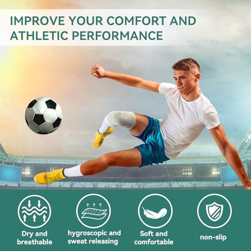 Men's Soccer Socks Grip Pads Non Slip Football Baseball Sports Socks - 4 Pairs / White