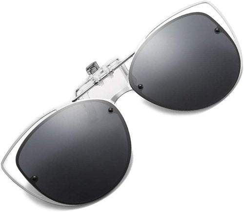 FEISEDY Polarized Cat Eye Clip-On Sunglasses - Rimless Flip-Up Design for Prescription Glasses | Stylish & Versatile