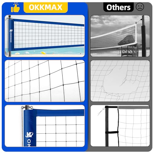 OKKMAX Blue Outdoor Volleyball Net Set with Adjustable Poles, Anti-Sag Design & Accessories