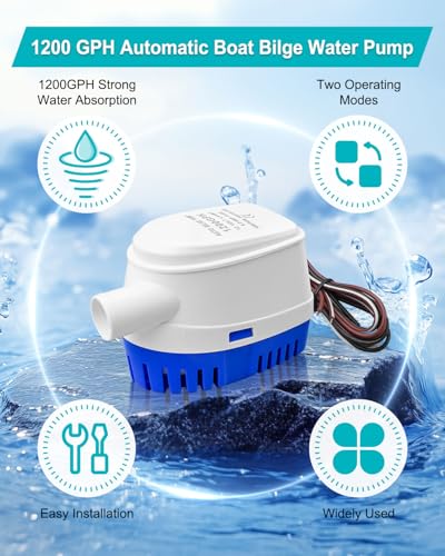 1200 GPH Automatic Bilge Pump for Boat with 3-Way Switch Panel - 12V, Saltwater Resistant