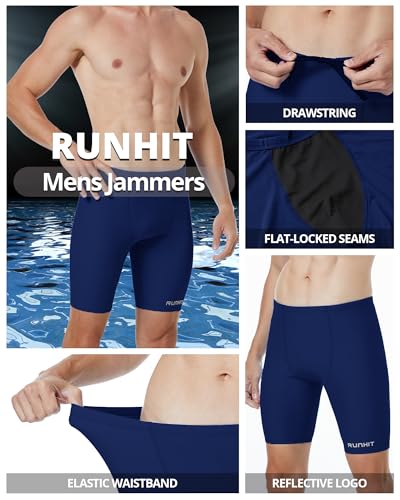 Men's Swim Jammers - Competitive Racing Swimwear Quick Dry UPF 50+ Navy Blue Medium