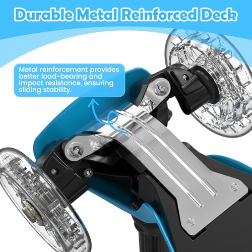 Kids Scooter with Light-Up Deck & 7 Lighting Effects - Blue, Adjustable Height
