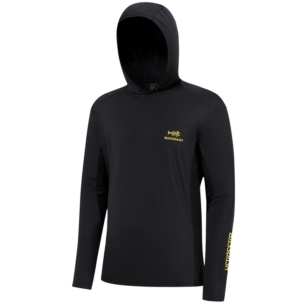 BASSDASH Men’s UPF 50+ Drawstring Fishing Hoodie Shirts UV Sun Protection Long Sleeve Outdoor Hiking Hooded T-Shirts FS33M