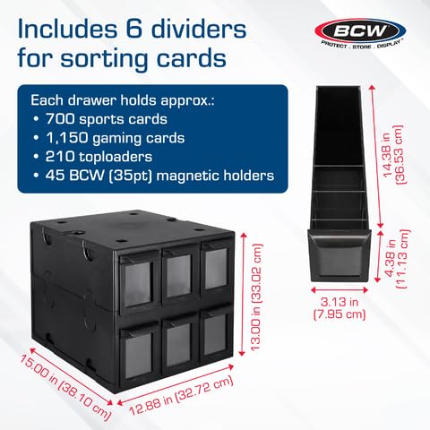 BCW Black 6-Drawer Card Catalog for Sports & Trading Cards