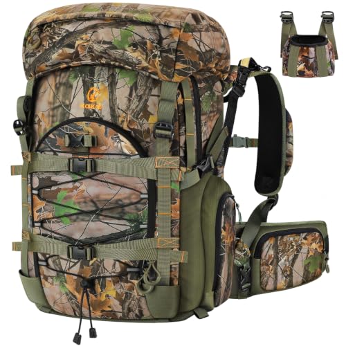 Kalkal Camo Hunting Backpack with Magnetic Rifle System, 42L Waterproof Bow & Rifle Pack