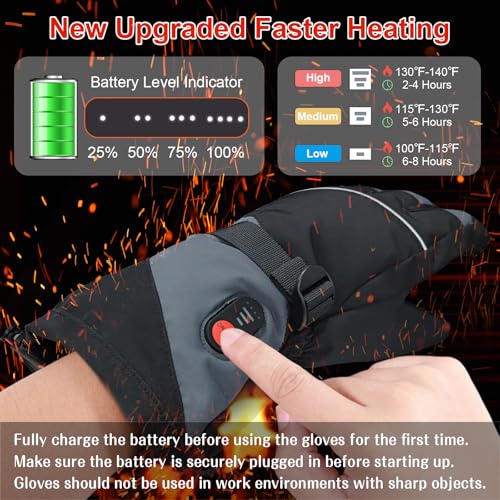 NEKOPA Rechargeable Heated Winter Gloves for Men Women Black Large