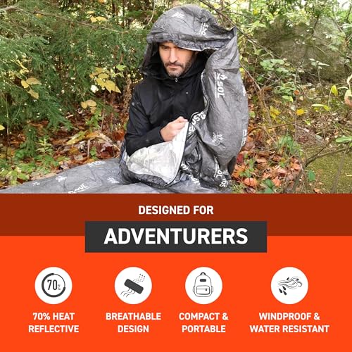 SOL Escape Bivvy XL Emergency Shelter with Hood, Reflects 70% Body Heat, Gray, 91" x 35"