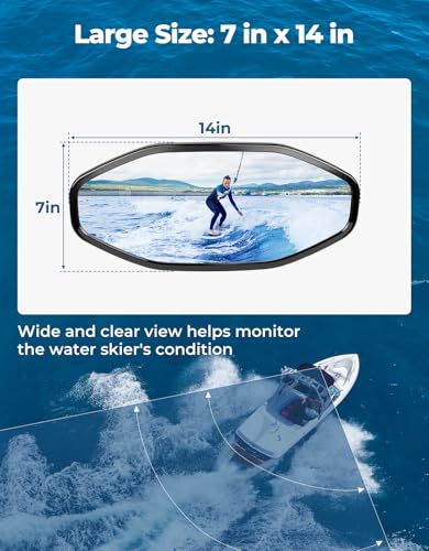 KEMIMOTO 14x7 Marine Rear View Mirror for Boat, Universal Watercraft Tow Mirror