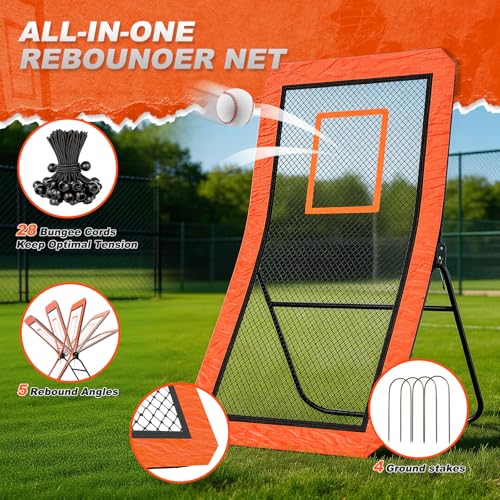 Orange Lacrosse Rebounder Net for Backyard Practice, 4x7FT Adjustable Multi-Sport Training Equipment