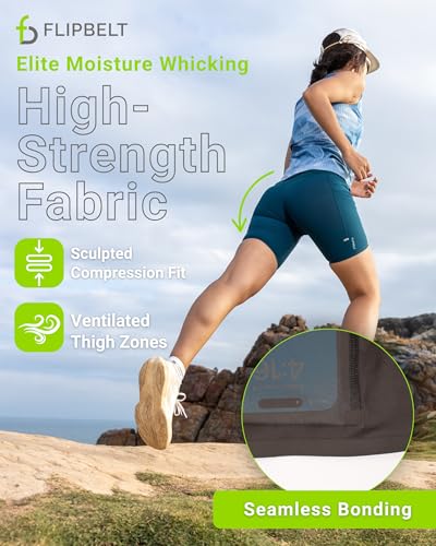 FlipBelt Women's Running Compression Shorts with Built-in Belt - Small, Ouray Black 6in