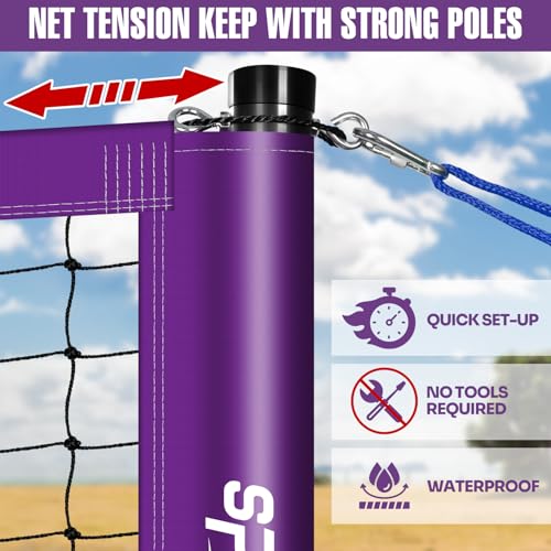 Purple SPOYNAL 32FT Outdoor Portable Volleyball Net Set with Adjustable Height & Winch