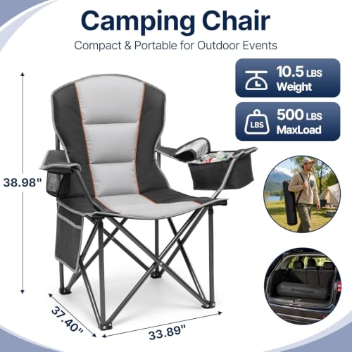 Suteck 2-Pack Heavy Duty Folding Camping Chairs Oversized Black - Portable, Sturdy, with Cooler