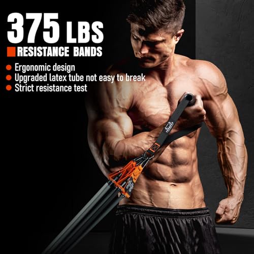 Resistance Bands with Handles - 375lb Stackable Exercise Bands - Black & Orange Variation