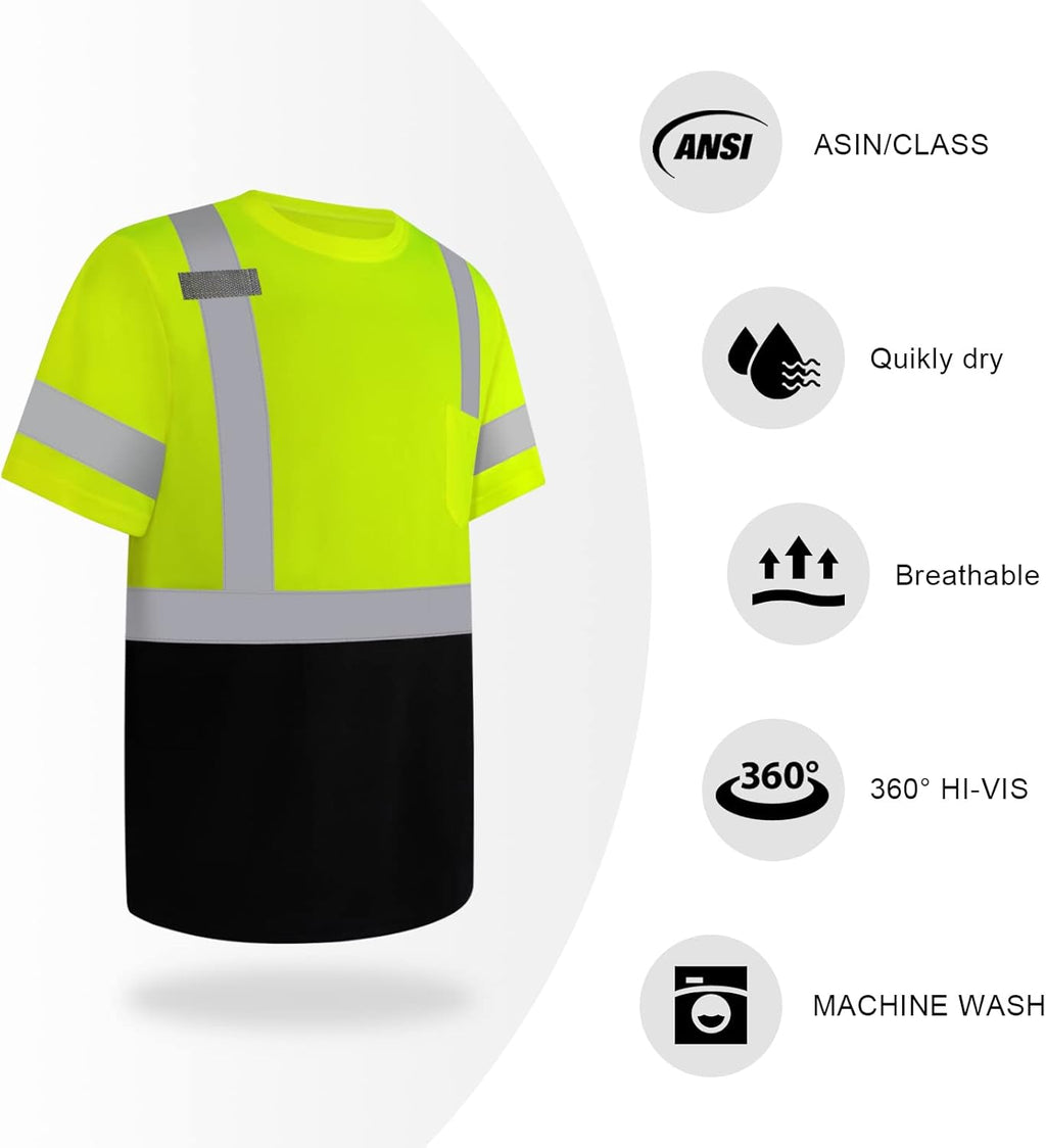 TCCFCCT High Visibility Shirt - Class 3 Reflective Safety Work Shirt for Men & Women | Short Sleeve, Durable DP-Yellow L