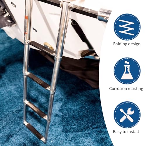 Marinebaby Heavy Duty Telescopic Boat Ladder 4 Steps Stainless Steel