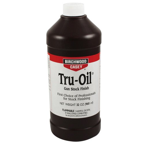 Birchwood Casey Fast-Drying Long-Lasting Water-Resistant Oil-Based Tru-Oil Stock Finish Bottle, 32 Ounce