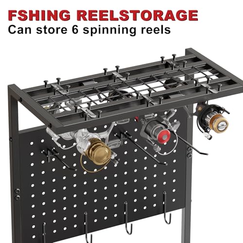 SEEAHEAD Black 12-Rod Garage Fishing Tackle Storage Cart with Wheels