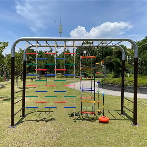 Kids Rainbow Wooden Rope Ladder Set1 3-Interlinked Natural Wood Climbing Accessory