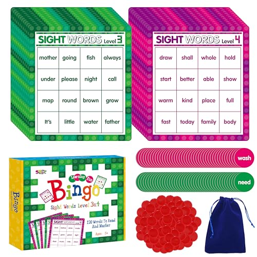 Sight Word Bingo Game Level 3-4 with 120 Words for Kids Learning to Read